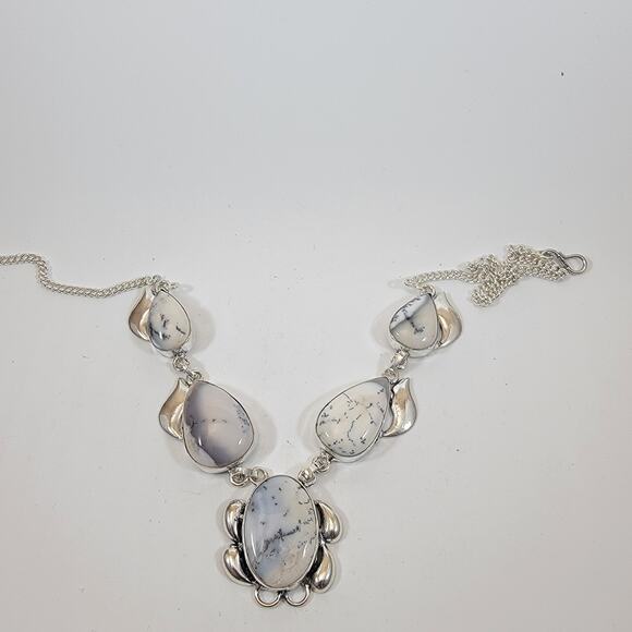 Handmade Sterling Silver Necklace with White Jasper Stone Unique Artisan Jewelry - Picture 1 of 10